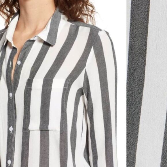 BP "The Perfect Shirt" Striped Button Down - size XS in Black/White - Picture 5 of 16